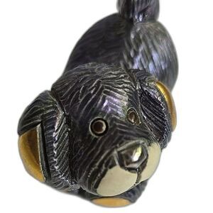 Artesania Rinconada De Rosa Dog Puppy Blue Gold Play Pose RARE Signed #1721